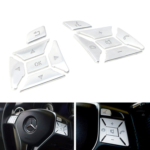 Silver 12pc Steering Wheel Control/Button Trims For Mercedes B C E CLA GLA GLK