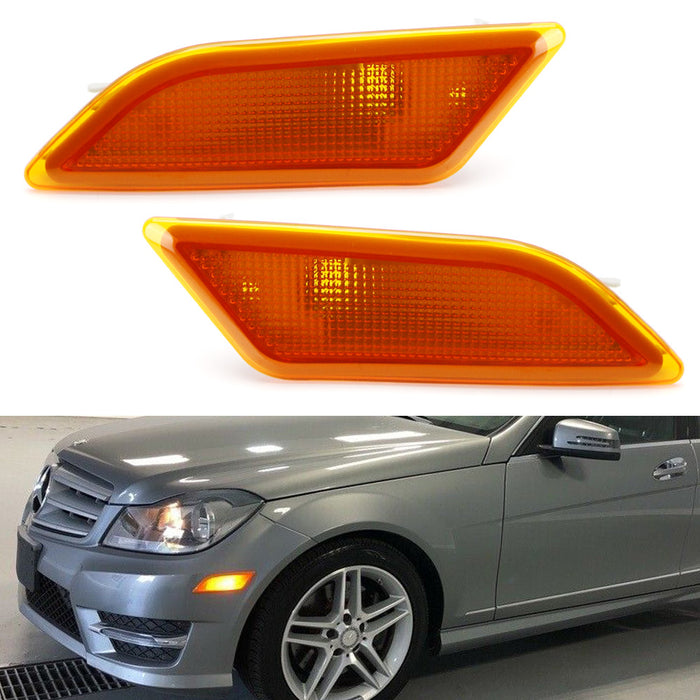 Amber Lens Front Side Marker Lamp Housings For 12-14 Mercedes W204 LCI C-Class