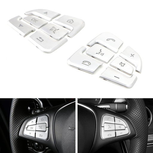 Silver 12pc Steering Wheel Control/Button Trims For Mercedes W205 C, X205 GLC