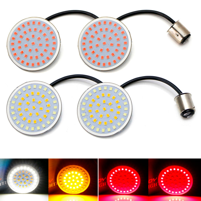 White Halo/Amber & Red Full LED 1157 Turn Signal Bulbs For Harley Davidson Bike