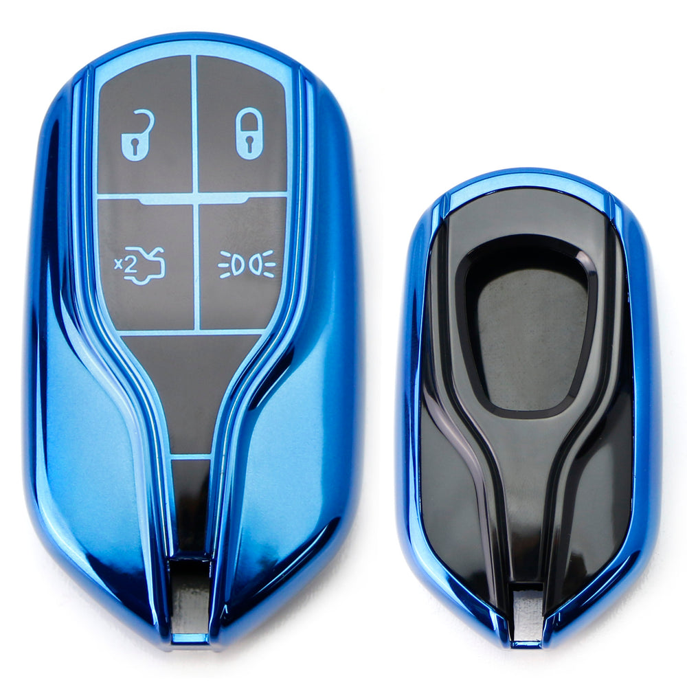 Chrome Blue TPU Key Fob Case For 13+ Maserati Quattroporte Ghibli, 17+ Levante