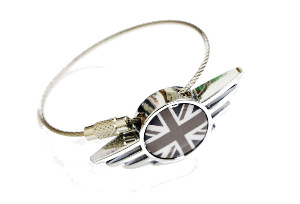 Black/Grey UK Union Jack Wing Logo Shape Key Chain Ring Keychain For MINI Cooper