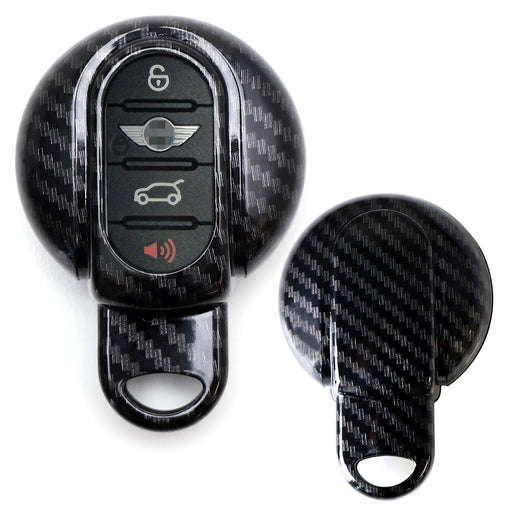 black carbon fiber pattern key fob cover compatible with Mini Cooper