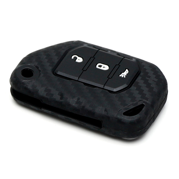 "Carbon Fiber" Silicone 3B Key Fob Cover For Jeep 2018+ Wrangler JL Gladiator JT