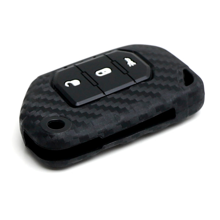 "Carbon Fiber" Silicone 3B Key Fob Cover For Jeep 2018+ Wrangler JL Gladiator JT