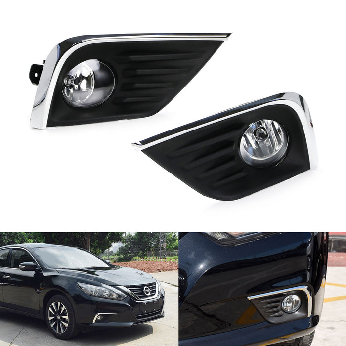 Complete Clear Lens Fog Light Kit w/Bezel Covers Wirings For 16-18 Nissan Altima