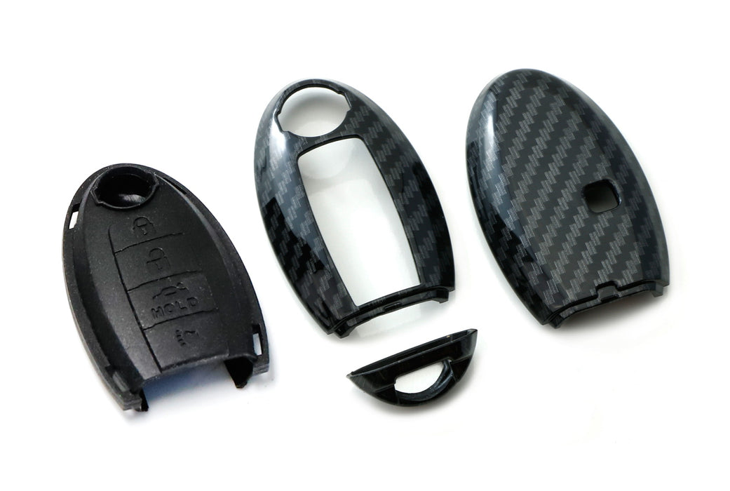 Carbon Fiber Smart Key Fob Shell w/ Button Skin For Nissan Armada Rogue Leaf etc