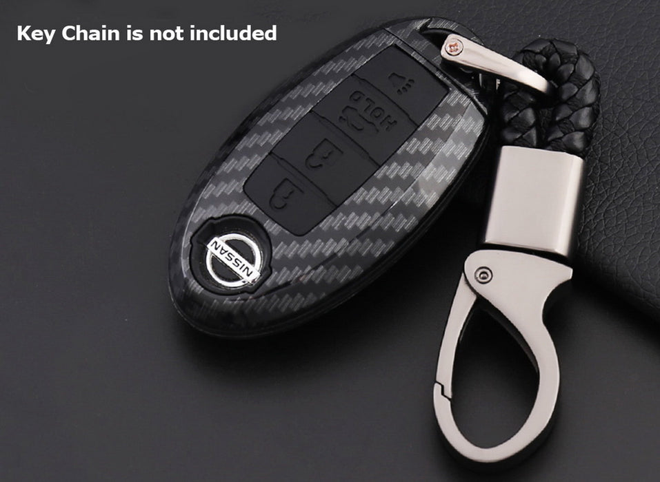 Carbon Fiber Smart Key Fob Shell w/ Button Skin For Nissan Armada Rogue Leaf etc