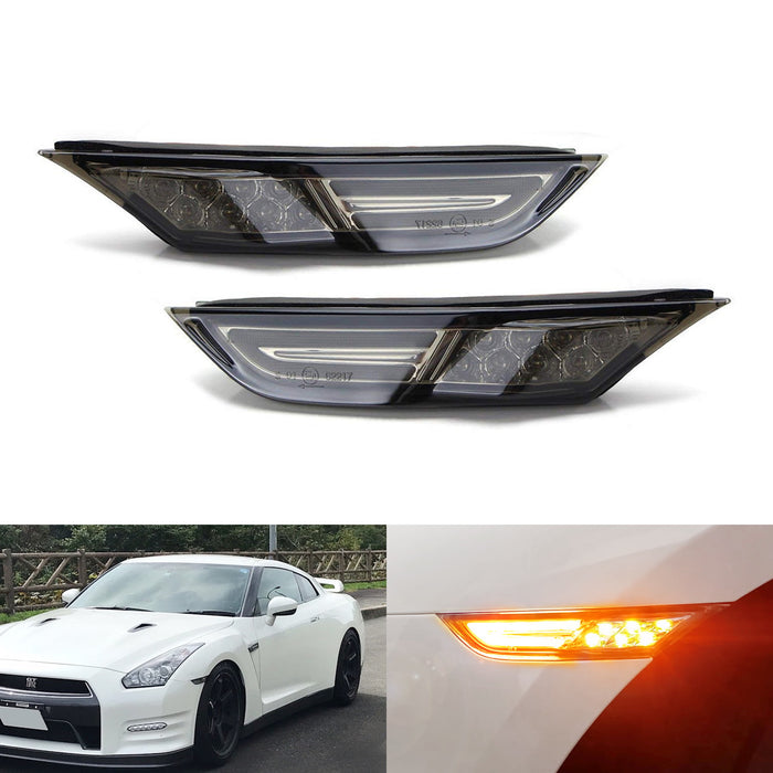 Smoked Lens 3D Amber Full LED Front Side Marker Light Kit For 2007-22 Nissan GTR