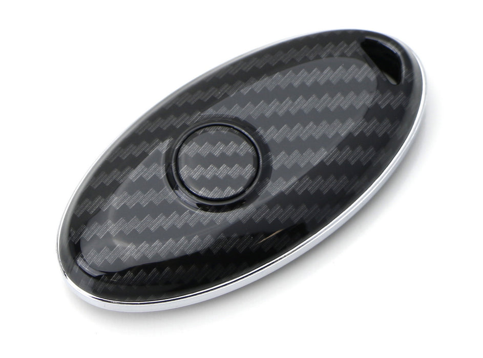 Black "Carbon Fiber" Key Fob Cover For Nissan Infiniti Oval Shape 2/3/4/5 Button