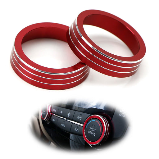 Red Anodized Aluminum AC Climate Control Ring Knob Covers For 14-20 Nissan Rogue