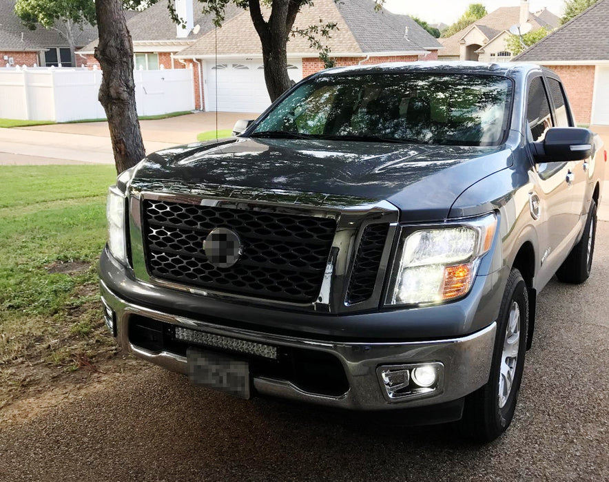 Chrome Bezel Clear Lens Fog Lamps w/White LED Light Bulbs For 17-19 Nissan Titan