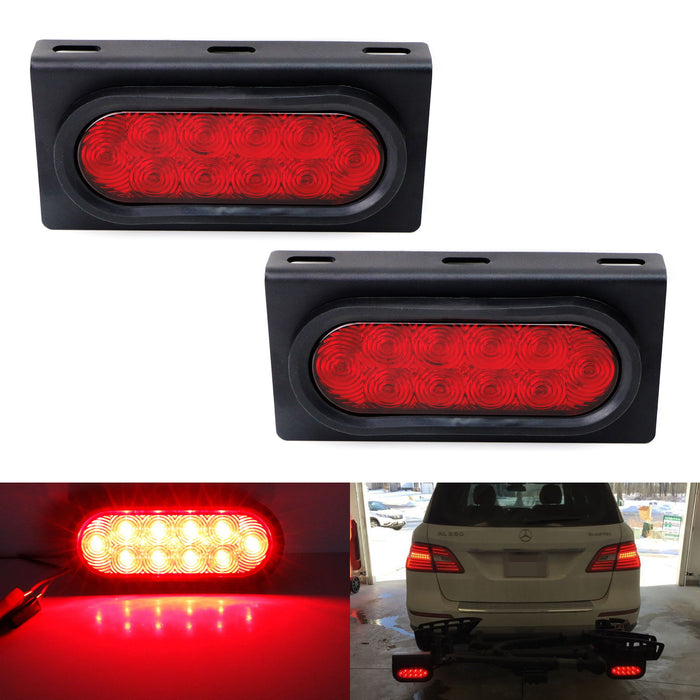 Red 6-1/2" Oval Surface Mount LED Brake/Tail Lamps w/ 3mm Thick Flush Brackets