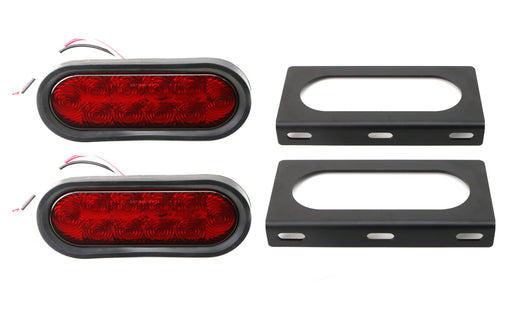 Red 6-1/2" Oval Surface Mount LED Brake/Tail Lamps w/ 3mm Thick Flush Brackets