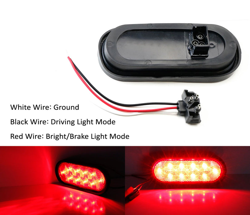 Red 6-1/2" Oval Surface Mount LED Brake/Tail Lamps w/ 3mm Thick Flush Brackets