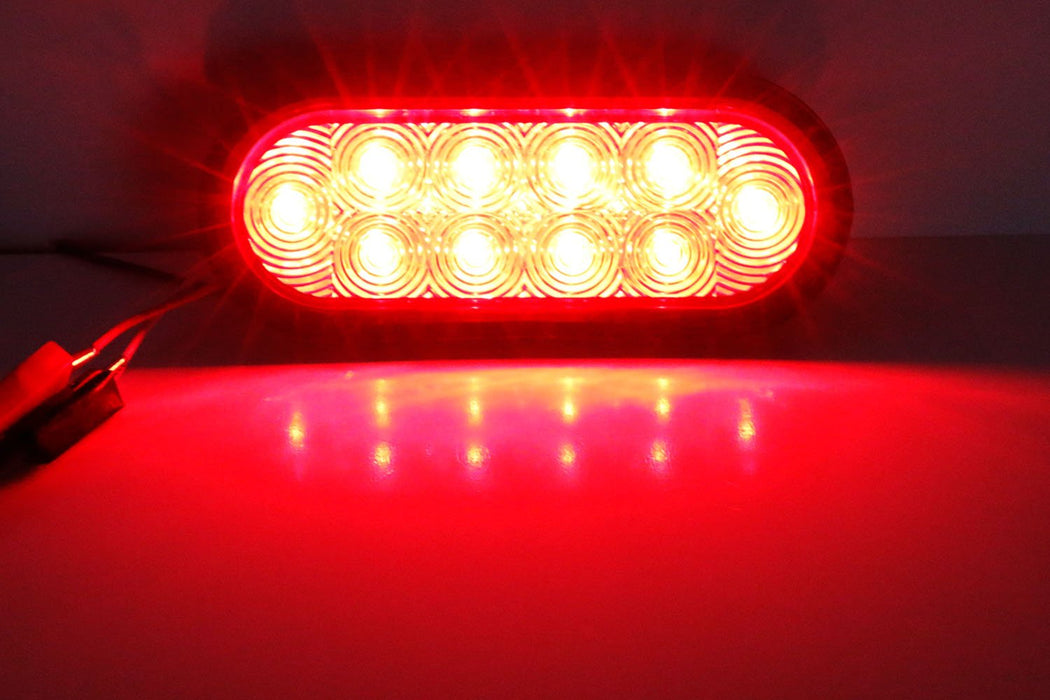 Red 6-1/2" Oval Surface Mount LED Brake/Tail Lamps w/ 3mm Thick Flush Brackets