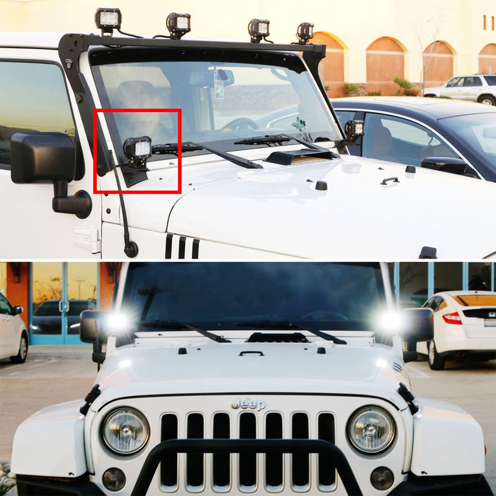 36W LED Pod Light w/A-Pillar Mounting Bracket, Wiring For 07-17 Jeep Wrangler JK