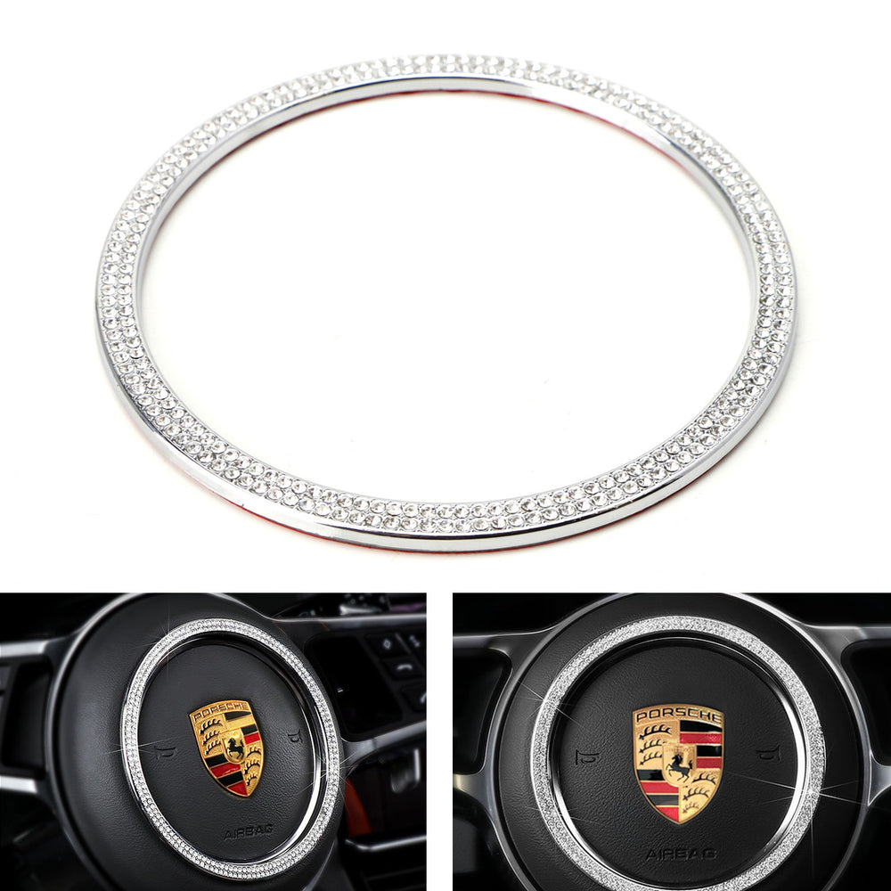 Crystal Silver Chrome Steering Wheel Ring Decor For Cayenne Macan Cayman 911 718