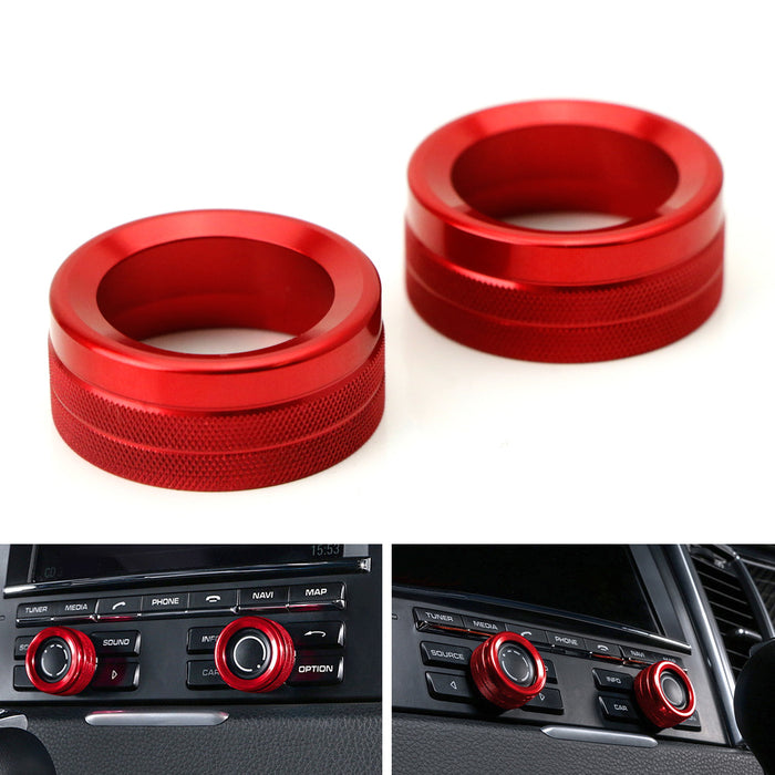 Red Aluminum AC Climate Control and Radio Volume Knob Ring Covers For Porsche Macan