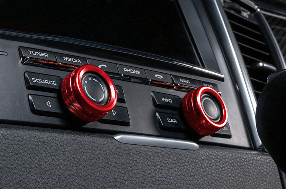 Red Aluminum AC Climate Control and Radio Volume Knob Ring Covers For Porsche