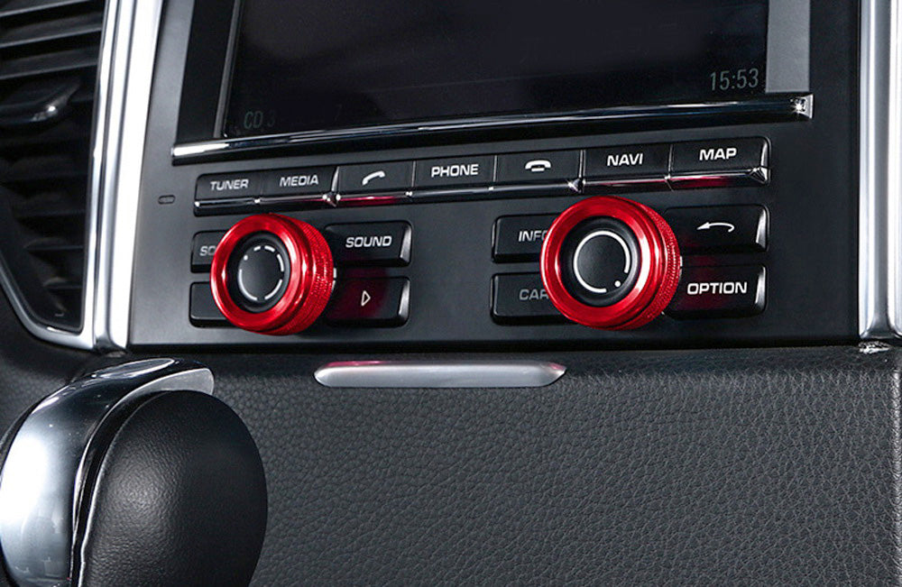 Red Aluminum AC Climate Control and Radio Volume Knob Ring Covers For Porsche