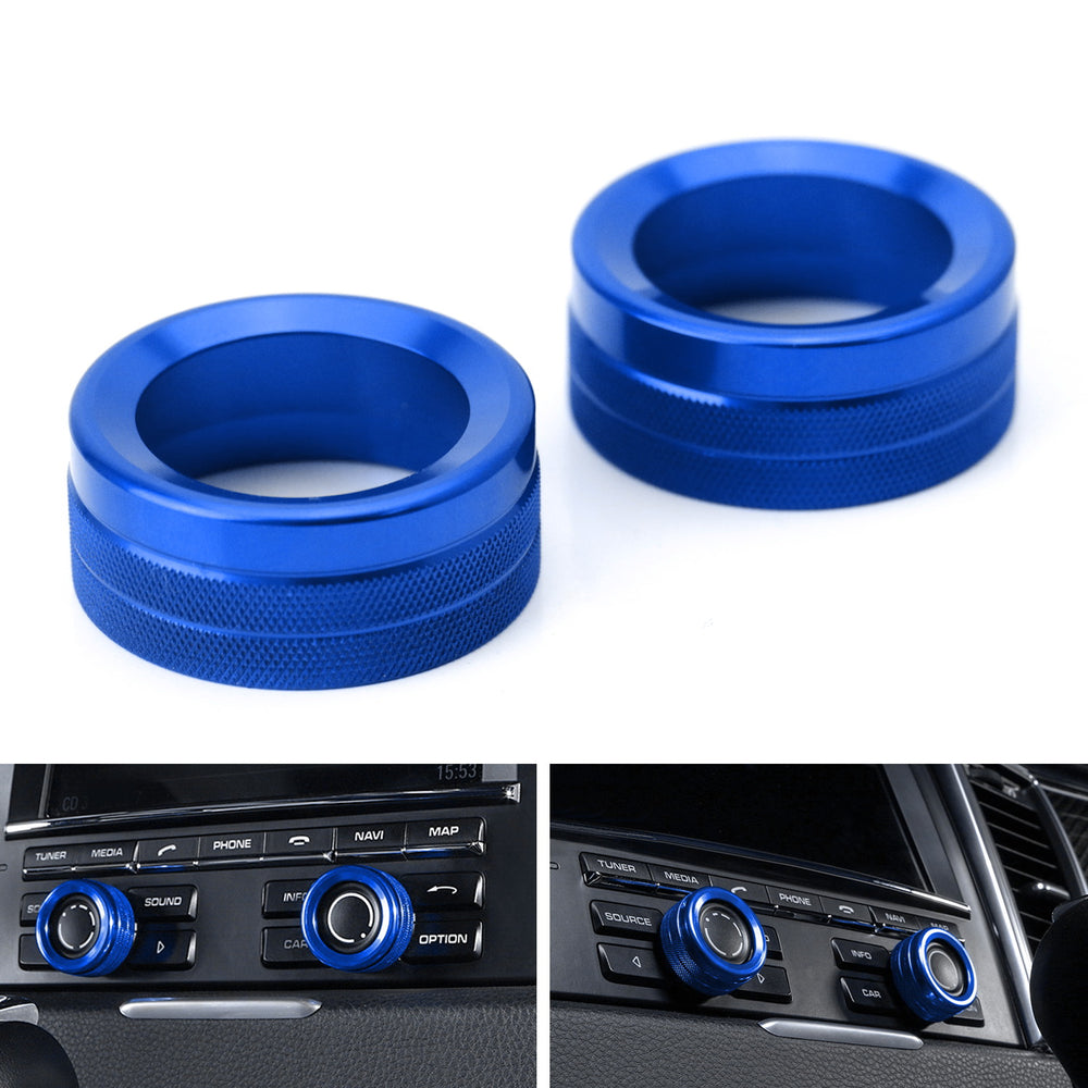 Blue Aluminum AC Climate Control and Radio Volume Knob Ring Covers For Porsche Macan