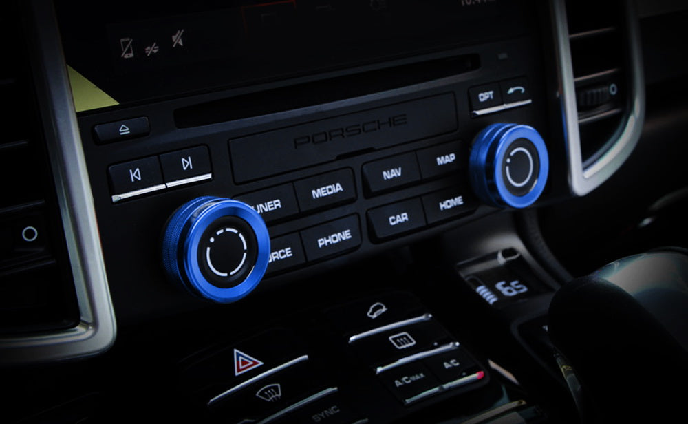 Blue Aluminum AC Climate Control and Radio Volume Knob Ring Covers For Porsche