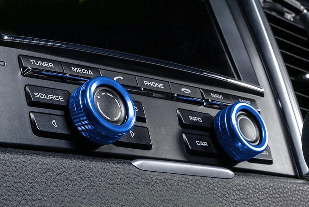 Blue Aluminum AC Climate Control and Radio Volume Knob Ring Covers For Porsche