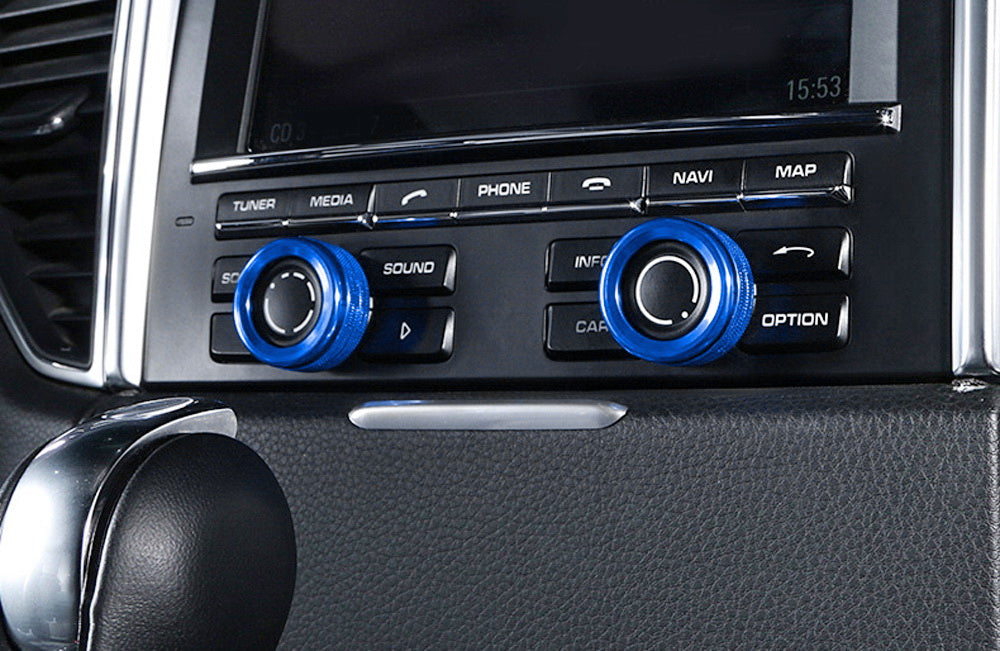 Blue Aluminum AC Climate Control and Radio Volume Knob Ring Covers For Porsche