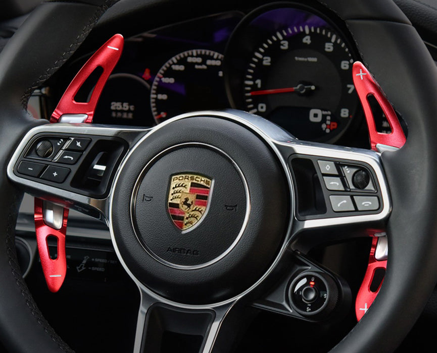 Red Steering Wheel Paddle Shifter Extension Covers For Porsche Cayenne Macan 911