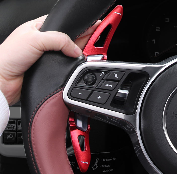 Red Steering Wheel Paddle Shifter Extension Covers For Porsche Cayenne Macan 911