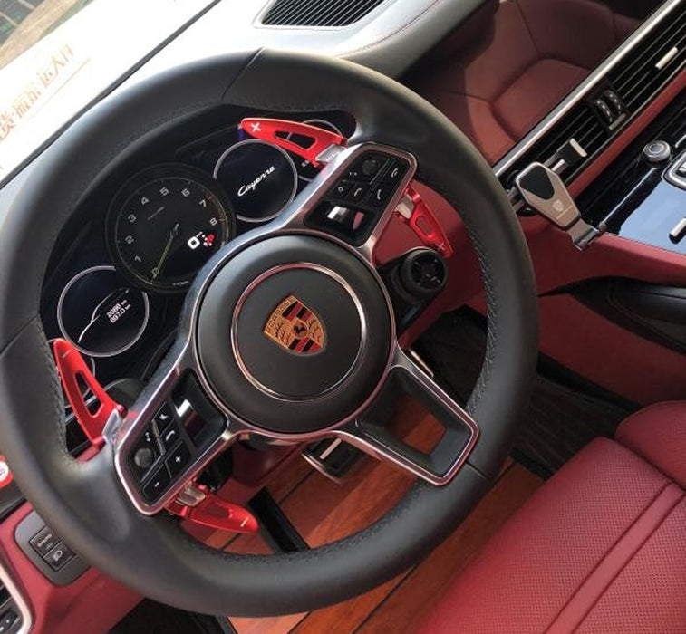 Red Steering Wheel Paddle Shifter Extension Covers For Porsche Cayenne Macan 911