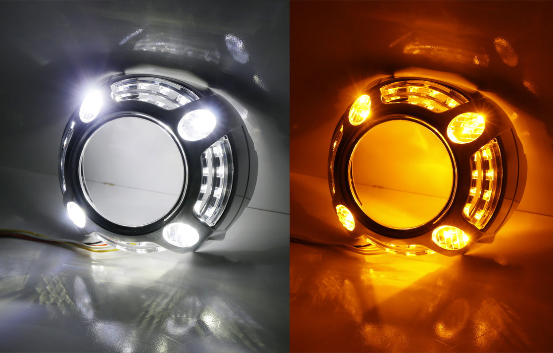 Cayenne 4-Point Style White/Amber LED DRL Shrouds For 3.0" H1 Headlamp Projector