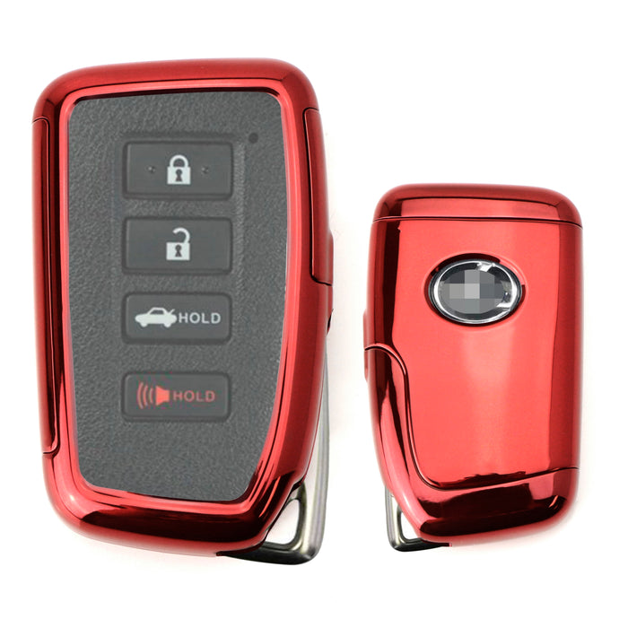 Red TPU Key Fob Cover w/ Button Cover Panel For Lexus IS ES GS RC NX RX LX Key