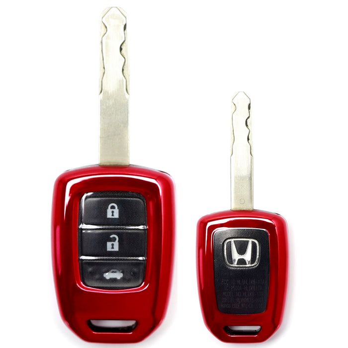 Red TPU Key Fob Protective Case w/Face Panel Cover For 16-up Civic Accord HR-V..