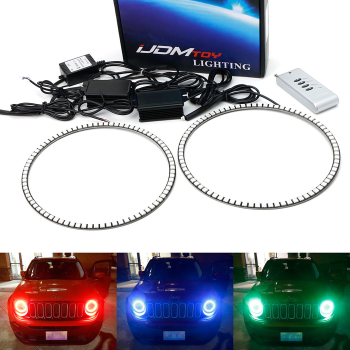 RGB LED Headlight Angel Eye Halo Ring Kit For 15+ Jeep Renegade 07-14 FJ Cruiser