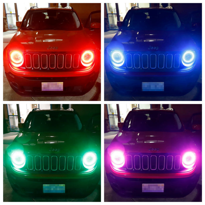 RGB LED Headlight Angel Eye Halo Ring Kit For 15+ Jeep Renegade 07-14 FJ Cruiser