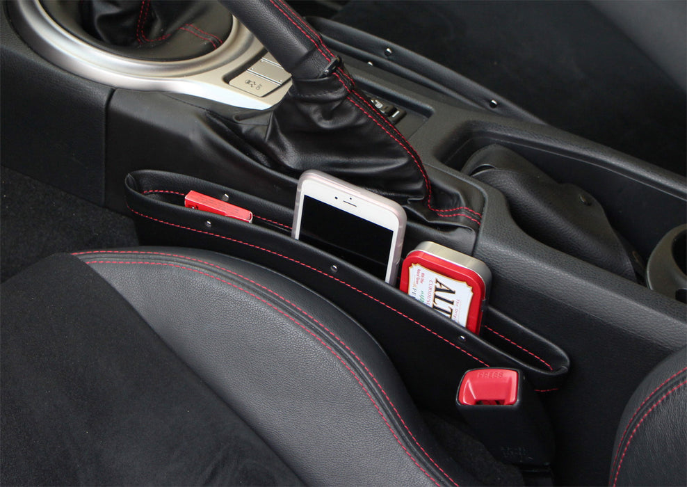 Black Leather Car Side Pocket Organizers, Car Seat Catchers For Key, Wallet, etc