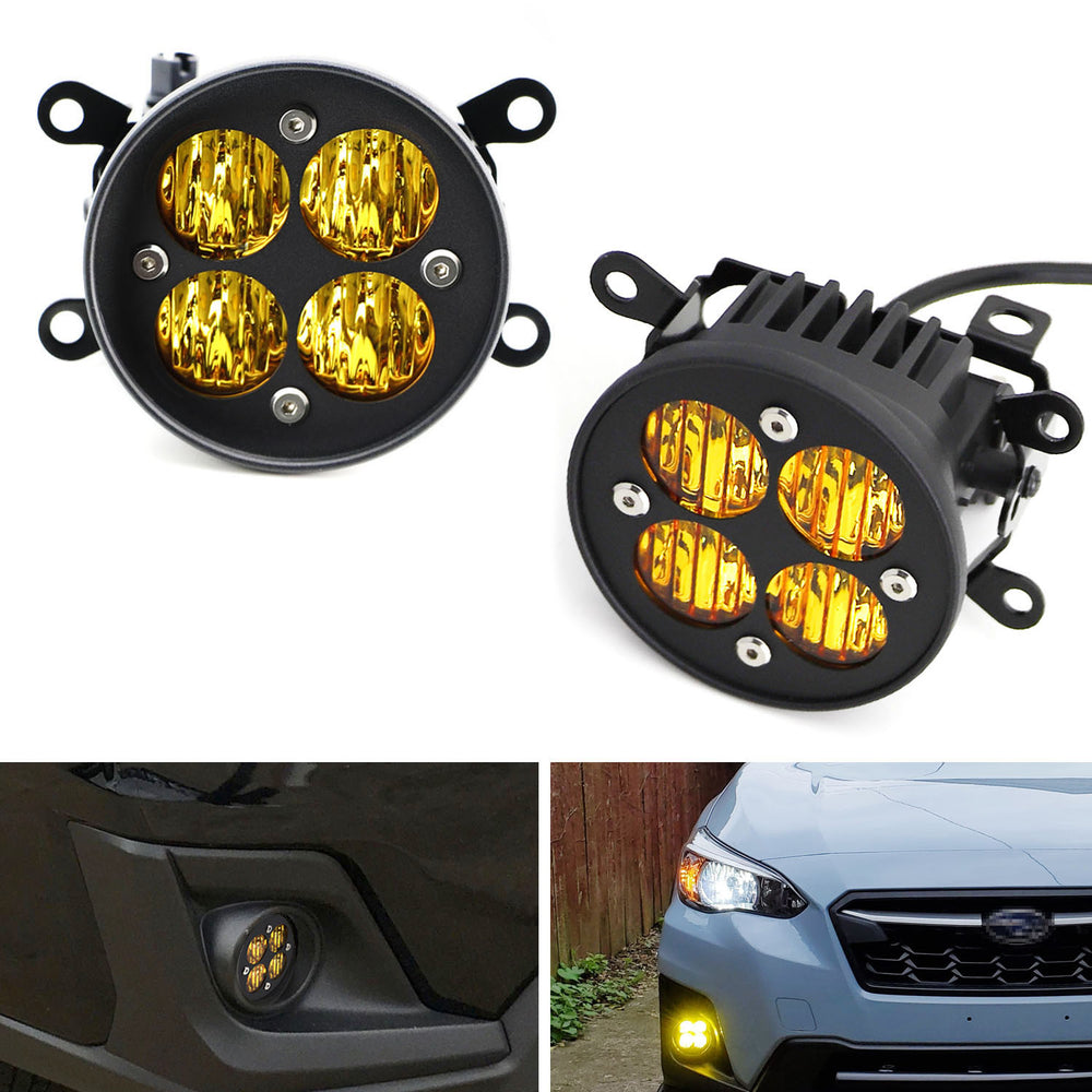 Yellow Lens 24W LED Wide Angle SAE Flood Beam Fog Light Kit For Subura WRX STI..