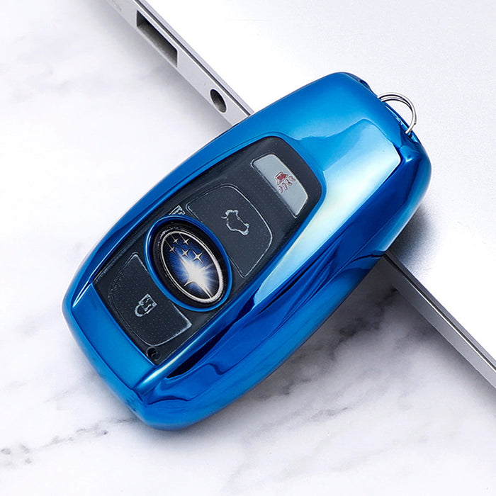 Chrome Blue TPU Key Fob Case For Subaru BRZ Legacy Outback XV Crosstrek WRX STi