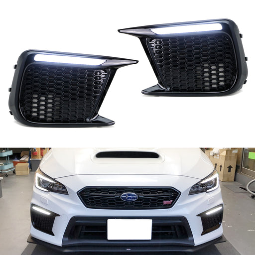 White/Amber Sequential/Switchback LED DRL Fog Bezels For 2018-21 Subaru WRX STI