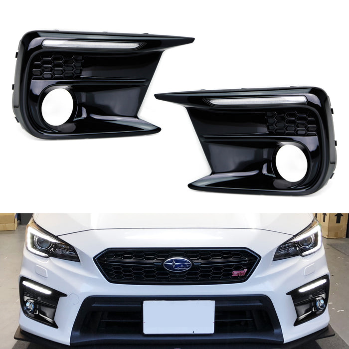 White/Amber Switchback/Sequential LED Fog Bezel DRL Kit For 18-21 Subaru WRX/STi