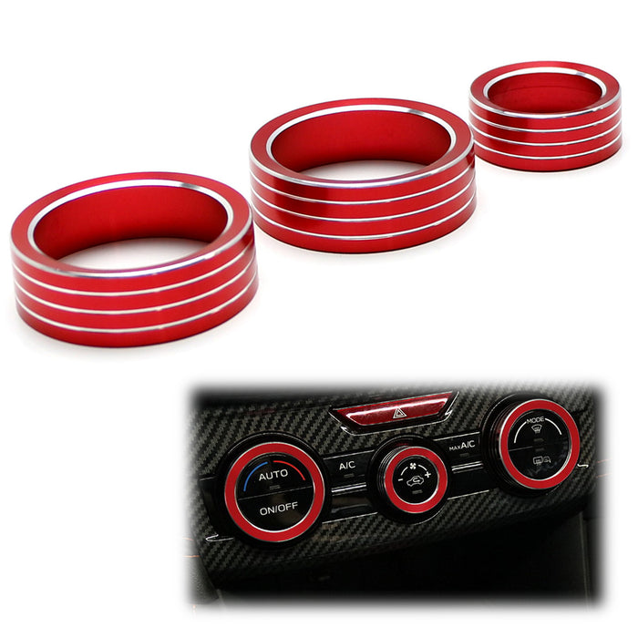 3pcs Red AC Climate Control Switch Knob Ring Covers For Subaru 18+ XV Crosstrek