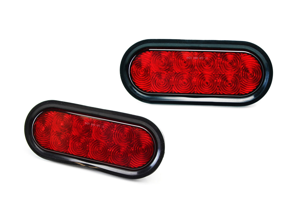 6-1/2" Red Lens 10-LED Surface Mount Oval Shape Stop-Turn Tail Lights For Trucks