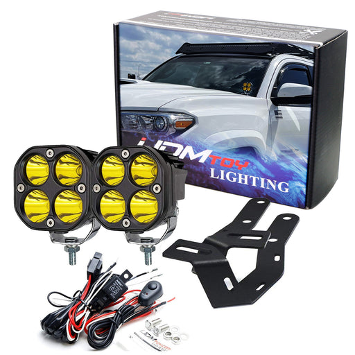 2500K Yellow Round LED A-Pillar Pod Light Kit w/ Bracket Wire For 2016-23 Tacoma