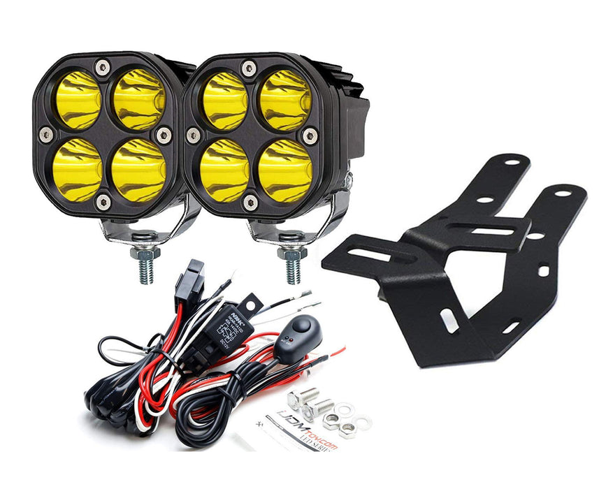 2500K Yellow Round LED A-Pillar Pod Light Kit w/ Bracket Wire For 2016-23 Tacoma