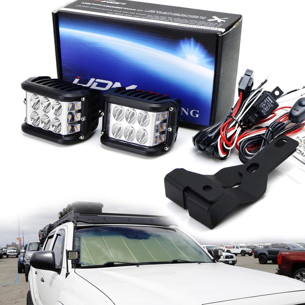 White LED A Pillar Driving Lights w/Amber Strobe Feature For 05-15 Toyota Tacoma