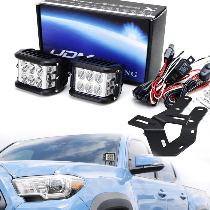 White LED A Pillar Driving Lights w/Amber Strobe Feature For Toyota Tacoma