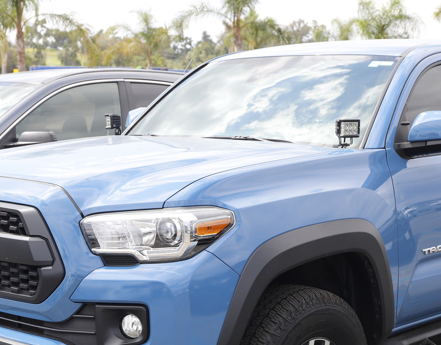 White LED A Pillar Driving Lights w/Amber Strobe Feature For 16-23 Toyota Tacoma