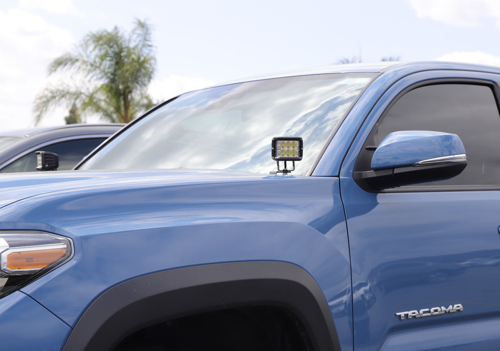 White LED A Pillar Driving Lights w/Amber Strobe Feature For 16-23 Toyota Tacoma